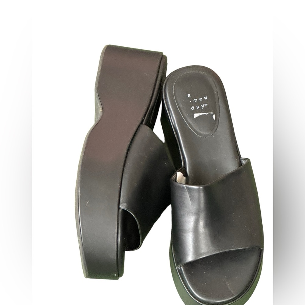 Ladies Black Open Toe Platform Slide Sandals Shoe… - image 1